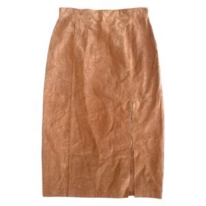Evan Davies Vintage Leather Tan Suede Front Zip Pencil Midi Skirt Size 16 w 32